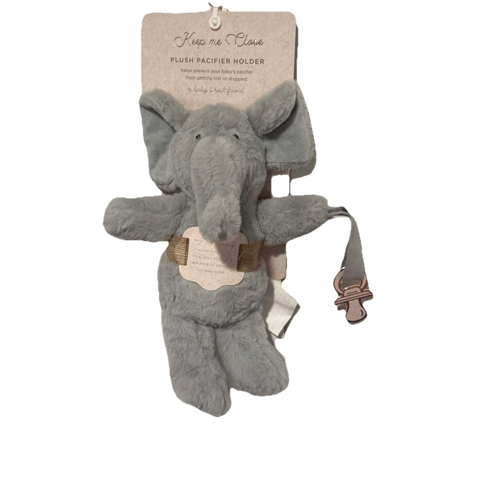 NWT Baby‎ Gray Elephant Lovey Plush Pacifier Holder Hold Me Close Stuffed Animal
